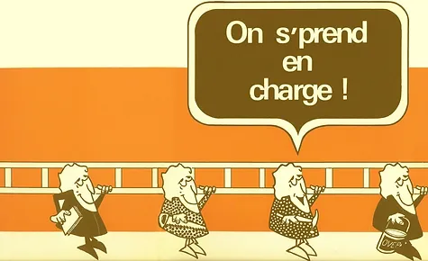 Illustration d'un groupe l'une des personnes dit: On s'prend en charge!